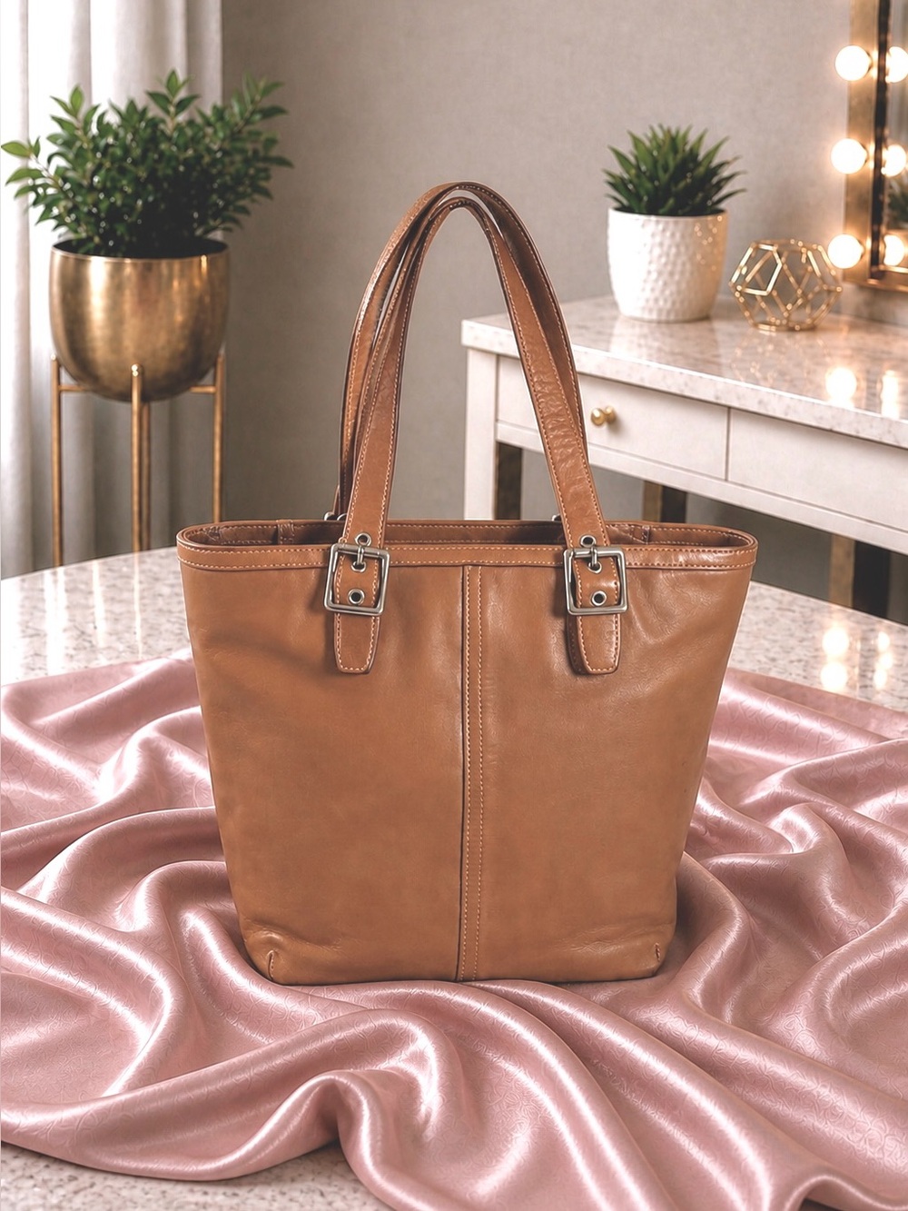Coach Brown Leather Tote Bag with Buckle Straps